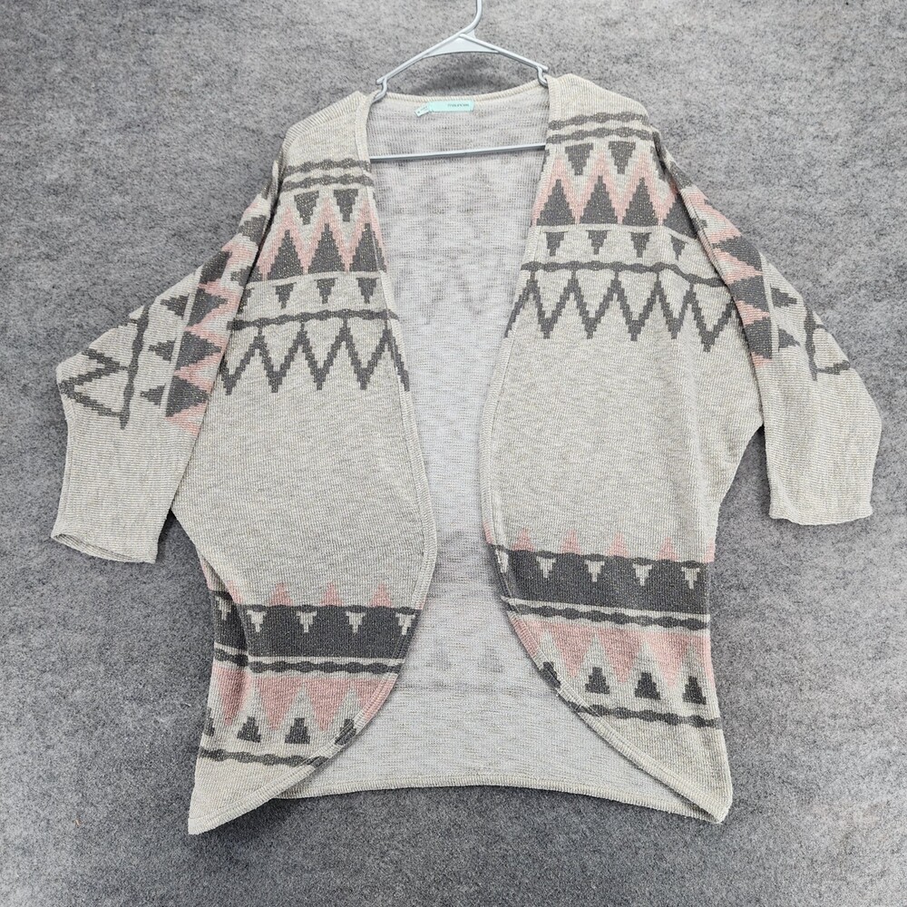Maurices Cardigan Womens Medium Open Front Short Sleeve Beige Southwest
